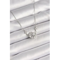 316L Çelik Gümüş Renk Zirkon Taşlı Hilal Kalp Model Kadın Kolye