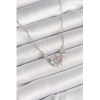316L Çelik Gümüş Renk Zirkon Taşlı Hilal Pembe Kalp Model Kadın Kolye