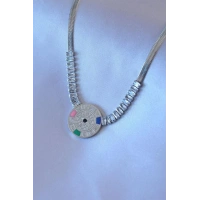 316L Çelik Gümüş Renk Zirkon Taşlı İtalyan Zincir Burç İşeleme Madalyon Model Kadın Kolye