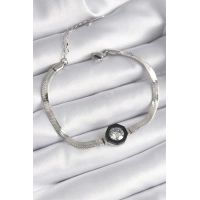 316L Çelik Gümüş Renk Zirkon Taşlı İtalyan Zincir Model Kadın Bileklik