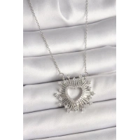 316L Çelik Gümüş Renk Zirkon Taşlı Kalp Model Kadın Kolye