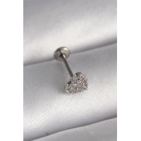 316L Çelik Gümüş Renk Zirkon Taşlı Kalp Model Tragus Piercing