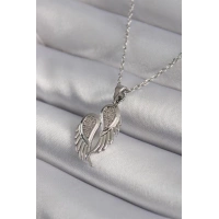 316L Çelik Gümüş Renk Zirkon Taşlı Kanat Model Kadın Kolye