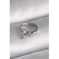 316L Çelik Gümüş Renk Zirkon Taşlı Kelebek Model Tragus Piercing