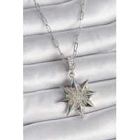 316L Çelik Gümüş Renk Zirkon Taşlı Kutup Yıldızı Model Kadın Kolye