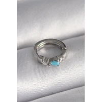 316L Çelik Gümüş Renk Zirkon Taşlı Mavi Boncuk Detay Tragus Piercing