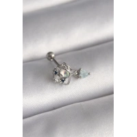 316L Çelik Gümüş Renk Zirkon Taşlı Sallantı Kalp Detay Tragus Piercing