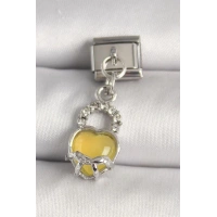 316L Çelik Gümüş Renk Zirkon Taşlı Sarı Kilit Kalp Model Nomination Charm