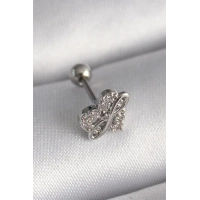 316L Çelik Gümüş Renk Zirkon Taşlı Sonsuzluk Detay Tragus Piercing