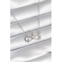 316L Çelik Gümüş Renk Zirkon Taşlı Sonsuzluk Model Kelebek Detay Kadın Kolye