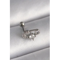 316L Çelik Gümüş Renk Zirkon Taşlı Toplu İğne Tragus Piercing