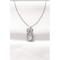 316L Çelik Silver Renk Zirkon Taşlı Kalpli Fiyonk Kolye