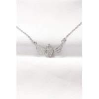 316L Çelik Silver Renk Zirkon Taşlı Kalpli Kanat Kolye