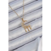 316L Çelik Zincir Altın Renk İşlemeli Zirkon Taşlı Ay Kolye