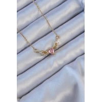 316L Çelik Zincir Altın Renk Kanatlı Pembe Zirkon Taşlı Kalp Kolye