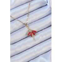 316L Çelik Zincir Altın Renk Kırmızı Etekli Zirkon Taşlı Balerin Kolye