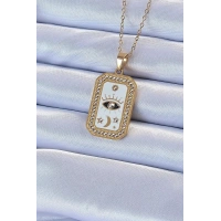 316L Çelik Zincir Altın Renk Mineli Zirkon Taşlı Göz Figür Tarot Kolye