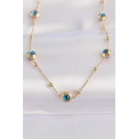 316L Çelik Zincir Altın Renk Nazar Boncuklu Kolye