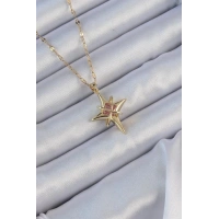 316L Çelik Zincir Altın Renk Pembe Zirkon Taşlı Kutup Yıldızı Kolye