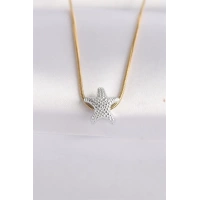 316L Çelik Zincir Altın Renk Zincirli Gümüş Renk Deniz Yıldızı Tasarımlı Kolye