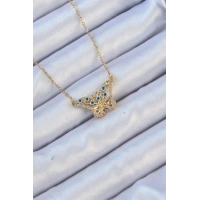 316L Çelik Zincir Altın Renk Zirkon Taşlı Nazarlı Kelebek Kolye