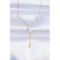 316L Çelik Zincir Gold Renk Minimal İnci Taşlı Sallantılı Kolye