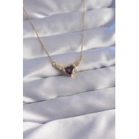 316L Çelik Zincir Gold Renk Mor Zirkon Taşlı Kanatlı Kalp Kolye