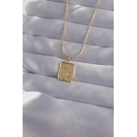 316L Çelik Zincir Gold Renk Zirkon Taşlı Ay Yıldız Figürlü Tarot Kolye