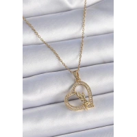 316L Çelik Zincir Gold Renk Zirkon Taşlı Kalp Model Melek Detay Kadın Kolye