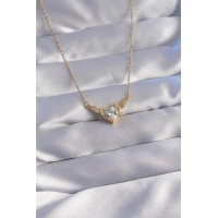 316L Çelik Zincir Gold Renk Zirkon Taşlı Kanatlı Kalp Kolye