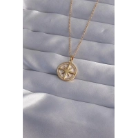 316L Çelik Zincir Gold Renk Zirkon Taşlı Kutup Yıldızı Kolye