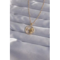 316L Çelik Zincir Gold Renk Zirkon Taşlı Yıldız Figürlü Oval Kolye