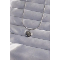 316L Çelik Zincir Gümüş Renk Ayna Plaka Kalp Kolye