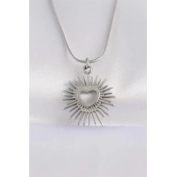 316L Çelik Zincir Gümüş Renk Kalp Güneşi Tasarımlı Kolye