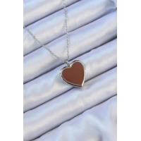 316L Çelik Zincir Gümüş Renk Mineli İçi Açılan Kalp Kolye