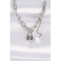 316L Çelik Zincir Gümüş Renk Zincirli Love Yazılı Kilit Kolye