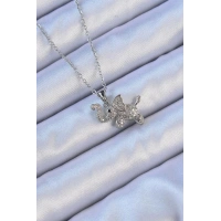 316L Çelik Zincir Gümüş Renk Zirkon Taşlı Fil Kolye