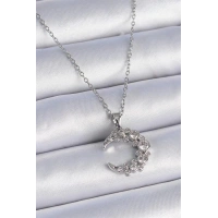 316L Çelik Zincir Gümüş Renk Zirkon Taşlı Hilal Model Kadın Kolye