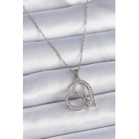 316L Çelik Zincir Gümüş Renk Zirkon Taşlı Kalp Model Melek Detay Kadın Kolye