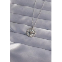 316L Çelik Zincir Gümüş Renk Zirkon Taşlı Kutup Yıldızı Kolye