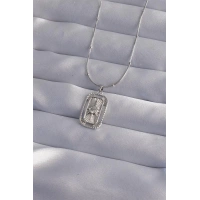 316L Çelik Zincir Gümüş Renk Zirkon Taşlı Tarot Kolye