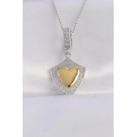 316L Çelik Zincir Gümüş Renk Zirkon Taşlı Tasarım Altın Renk Kalp Kolye