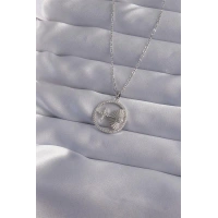 316L Çelik Zincir Gümüş Renk Zirkon Taşlı Yıldız Figürlü Oval Kolye