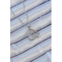 316L Çelik Zincir Gümüş Renk Zirkon Taşlı Yüzüklü Kalp Kolye