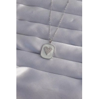 316L Çelik Zincir Mermer Desenli Gümüş Renk Zirkon Taşlı Kalp Model Kolye