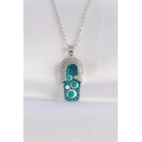 316L Çelik Zincir Zirkon Taşlı Gümüş Renk Nazarlı Terlik Tasarımlı Kolye