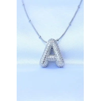 316L Çelik Zincirli Zirkon Taşlı A Harfli Gümüş Renk Bubble Kolye