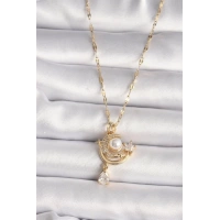 316L Gold Renk Zirkon Taşlı Ay Yıldız Model Sallantı Detay Kadın Kolye