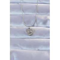 316L Gümüş Renk Zirkon Taşlı İşlemeli Göz Detay Kalp Kolye