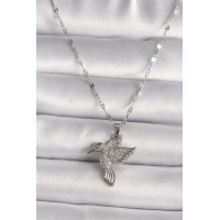 316L Gümüş Renk Zirkon Taşlı Sinek Kuşu Model Kadın Kolye